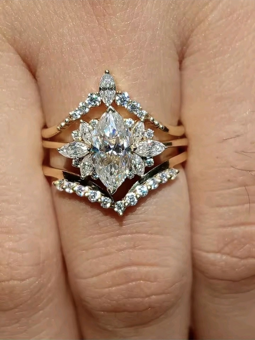 VVS1 3.25-3.5 CT* Est. Weight *Art Deco Cluster Bridal set w/3 rings Size 6 US*